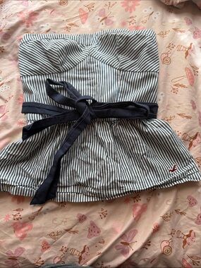 Hollister Lined Strapless Top with Light Blue Smocked Band